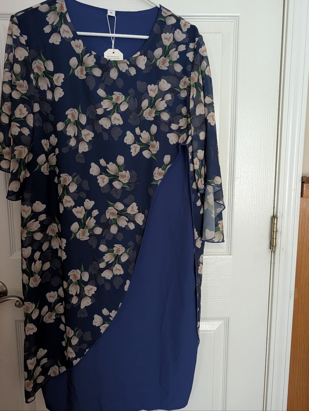 Source Unknown Navy Floral Asymmetrical Overlay Dress